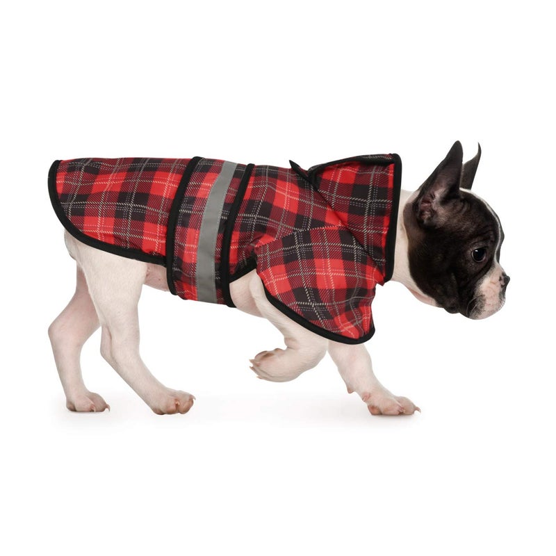 HDE Dog Raincoat Jacket Reflective Adjustable Hooded Pet Poncho Rain Coat with Leash Hole for Small to X-Large Dogs Plaid - M - Image 1